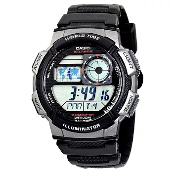 CASIO 卡西歐 AE-1000W 日系世界地圖多時區顯示運動腕錶- 銀框藍地圖