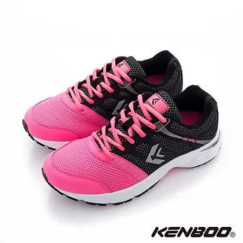 KENBOO(女)-大線條 網紋撞色透氣運動鞋7黑
