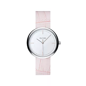 RUYEN 經典系列手​錶 38mm 白色錶面 粉紅色鱷魚皮錶帶