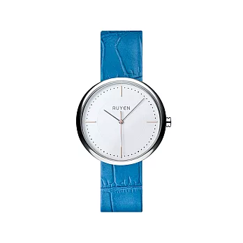RUYEN 經典系列手​錶 38mm 白色錶面 淺藍色鱷魚皮錶帶