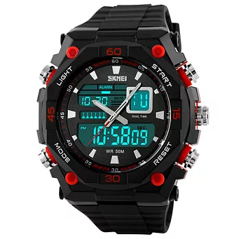 Watch-123 時刻美1092雙機芯多功能防震防水電子錶 (3色任選)紅色