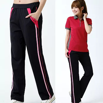 【遊遍天下】MIT女款抗UV吸濕排汗彈性休閒伸縮長褲(P126)XL黑/玫紅