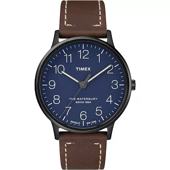 TIMEX 天美時 Waterbury系列 極簡手錶 (藍色面/咖啡帶 TXTW2R25700)