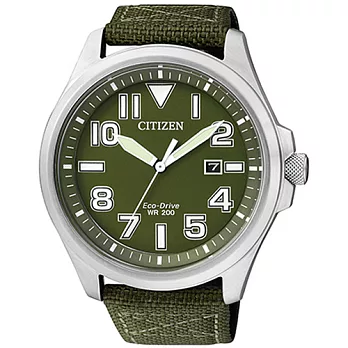 CITIZEN 蛙兵部隊光動能復古時尚優質腕錶-綠-AW1410-32X