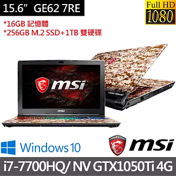 MSI 微星GE62 7RE-629TW 15.6吋FHD i7-7700HQ四核心/16G/256GSSD+1TB雙碟/GTX1050Ti_4G獨顯/Win10迷彩筆電