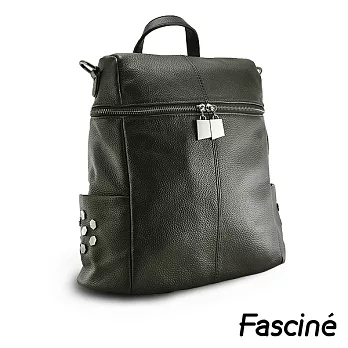 Fascine 個性金屬拉鍊牛皮後背包 [W7059-01]黑