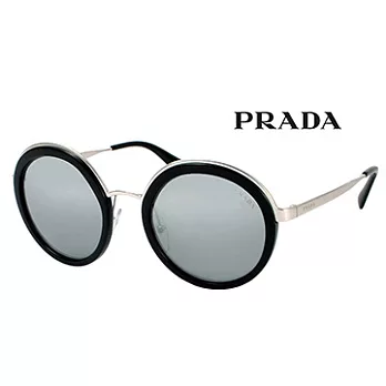【PRADA太陽眼鏡】金屬復古圓框造型款/黑框水銀鏡(PR50TS-1AB6N2)