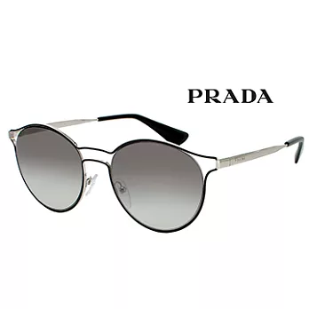 【PRADA太陽眼鏡】復古造型圓框/黑x銀邊漸層灰鏡(PR62SS-1AB0A7)