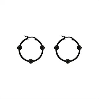 Snatch 鐵球小結圈圈鋼耳環 - 黑 / Triple iron ball Steel Earrings - Black