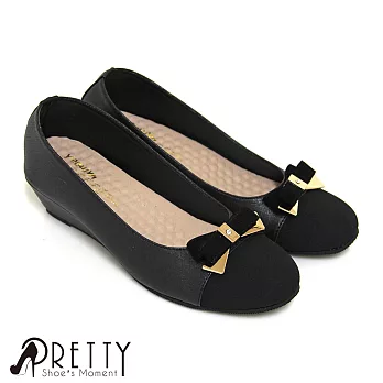 【Pretty】大尺碼-優雅蝴蝶結楔型包鞋JP25.5黑色