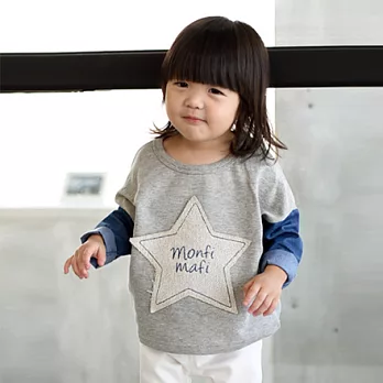 韓版牛仔拼接星星貼布長袖上衣親子裝(小孩)95灰色