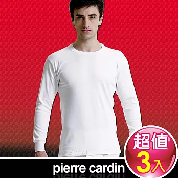 Pierre Cardin 皮爾卡登 排汗厚暖棉圓領長袖衫(3件組)-台灣製造M白