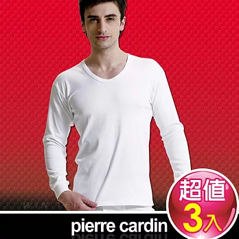 Pierre Cardin 皮爾卡登 排汗厚暖棉U領長袖衫(3件組)-台灣製造M白