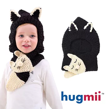 【hugmii】兒童動物雙耳造型圍巾帽_黑色貓咪