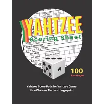 Yahtzee Scoring Sheet: V.9 Yahtzee Score Pads for Yahtzee Game Nice Obvious Text and large print yahtzee score card 8.5 by 11 inch