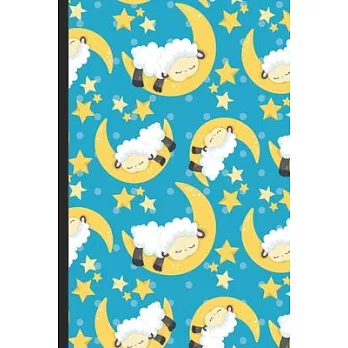 Notebook Journal: Sleeping Sheep on the Moon Surrounded by Night Stars on Blue Cover Design. Perfect Gift for Boys Girls and Adults of A