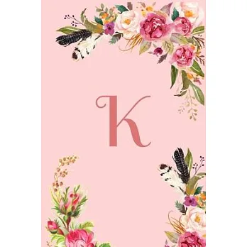 博客來-Monogram Initial Letter K Notebook for Women and Girls: Pink Floral ...