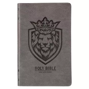 KJV Holy Bible, Gift Edition for Boys King James Version, Faux Leather Flexible Cover, Charcoal Gray Lion Emblem