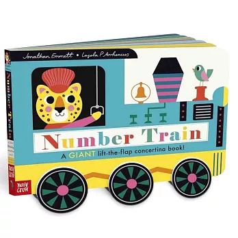 英文數字摺頁翻翻書（附可轉動輪子+故事音檔）Number Train: A GIANT Lift-The-Flap Concertina Book