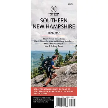 Southern New Hampshire Trail Map: Mount Monadnock, Mount Sunapee and Pillsbury State Parks, Mount Cardigan, and Belknap Range