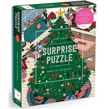 Merry in The Making – 1000 Piece Surprise Jigsaw Puzzle Featuring A Holiday Party Surprise Illustration