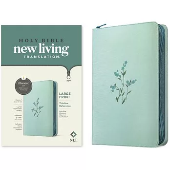 NLT Large Print Thinline Reference Zipper Bible, Filament Enabled (Leatherlike, Baby Blue Blossoms, Red Letter)