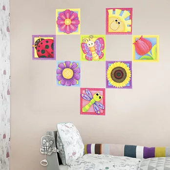 兒童房間裝飾壁貼-花蝶方格款                              鮮明、趣味、