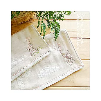 【Azure Canvas藍天畫布】100%有機棉 兒童緹花紗布毛巾/洗臉巾26x52cm粉兔