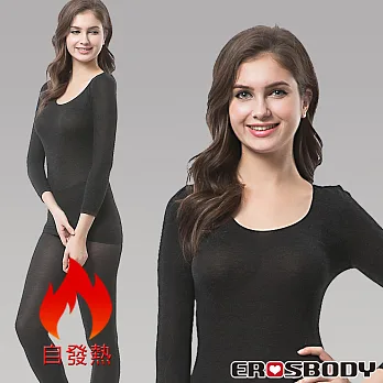 EROSBODY 日本機能纖維保暖發熱衣套組 女生款 黑色