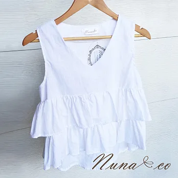 【NUNACO】韓版V領荷葉下擺上衣FREE白色