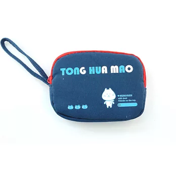 【童話貓】多功能雙拉鍊手挽零錢包深藍色