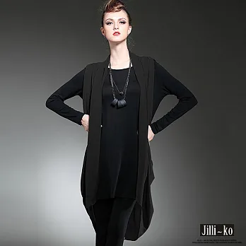 【JILLI-KO歐美設計】多變假兩件雪紡上衣(2色)-FREEFREE黑