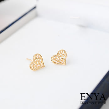Enya★925銀巴黎想念愛心耳環金色