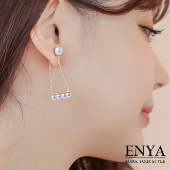 Enya★925銀溫婉和諧珍珠垂墜耳環 金色