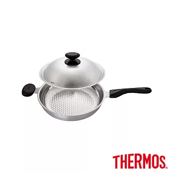 【THERMOS 膳魔師】新一代享瘦鍋 單柄平底鍋30cm(WOK-30HB-S)不鏽鋼色