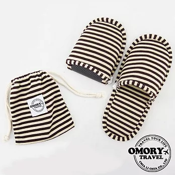 【OMORY】旅用便攜摺疊拖鞋(附袋)-咖啡條紋