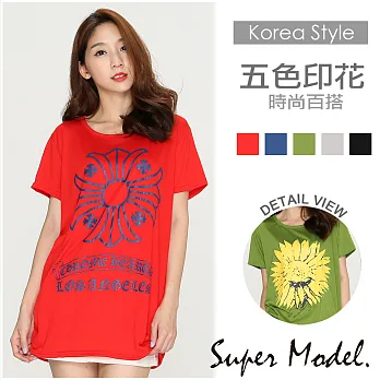 【名模衣櫃】寬鬆圓領印花潮流tee(M-XXL適穿)F紅色