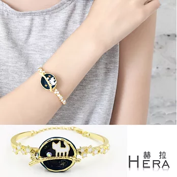 【Hera】赫拉 炫彩星球水鑽貓咪星星烤漆手環/手鐲-二色(黑色)