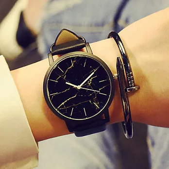 Watch-123 青春出發-大理石裂紋大錶盤設計手錶 (3色任選)黑色