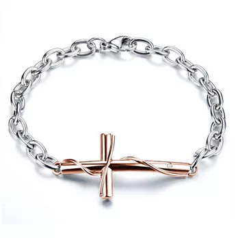 AmaZing 信愛成癮-十字架纏繞鈦鋼情侶手鍊 (2色任選)玫瑰金