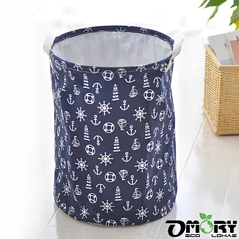 【OMORY】棉麻摺疊收納籃(桶)海洋風-B款藍色船錨