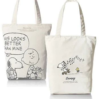 【日本進口正版】史努比 Snoopy 帆布拉鍊提袋 托特包/手提袋/肩背包 PEANUTS -溜冰篇