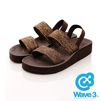 WAVE 3 (女) 悠活高底二線道 輕量金蔥布面羅馬涼鞋 -US5金咖