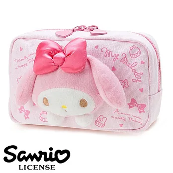 【日本進口正版】美樂蒂 My Melody 帆布 立體人物造型 化妝包/收納包/筆袋 三麗鷗 Sanrio