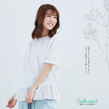 【Gentle wind】森林氣息蕾絲縮腰上衣-F　FREE白