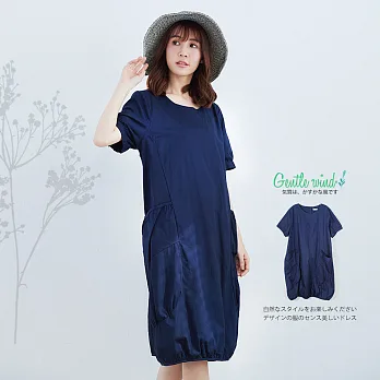 【Gentle wind】清新純色花苞連身裙-F　FREE藍