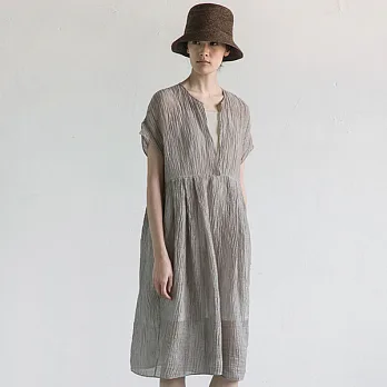 現貨｜旅途原品_山茶 原創設計棉麻文藝兩件式寬鬆短袖連衣裙-S/M/L/XL　M卡其