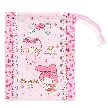 《Sanrio》美樂蒂日本製棉質縮口杯袋(玫瑰花園)