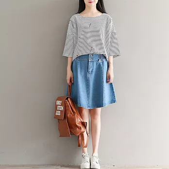 【A.Cheter】文藝花朵刺繡條紋七分袖上衣100715M黑白