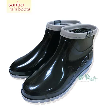 【SANHO】典雅百搭短雨鞋-黑色8.5